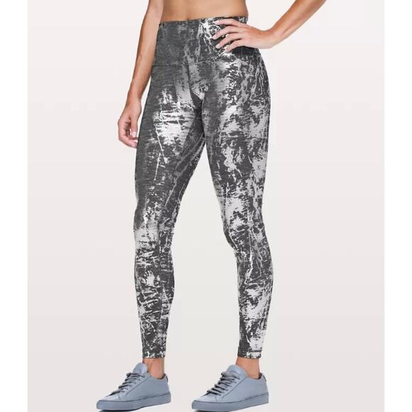 Lululemon Wunder Under Tight HR Size 10 Brindle Foil 28" Silver High-Rise Active